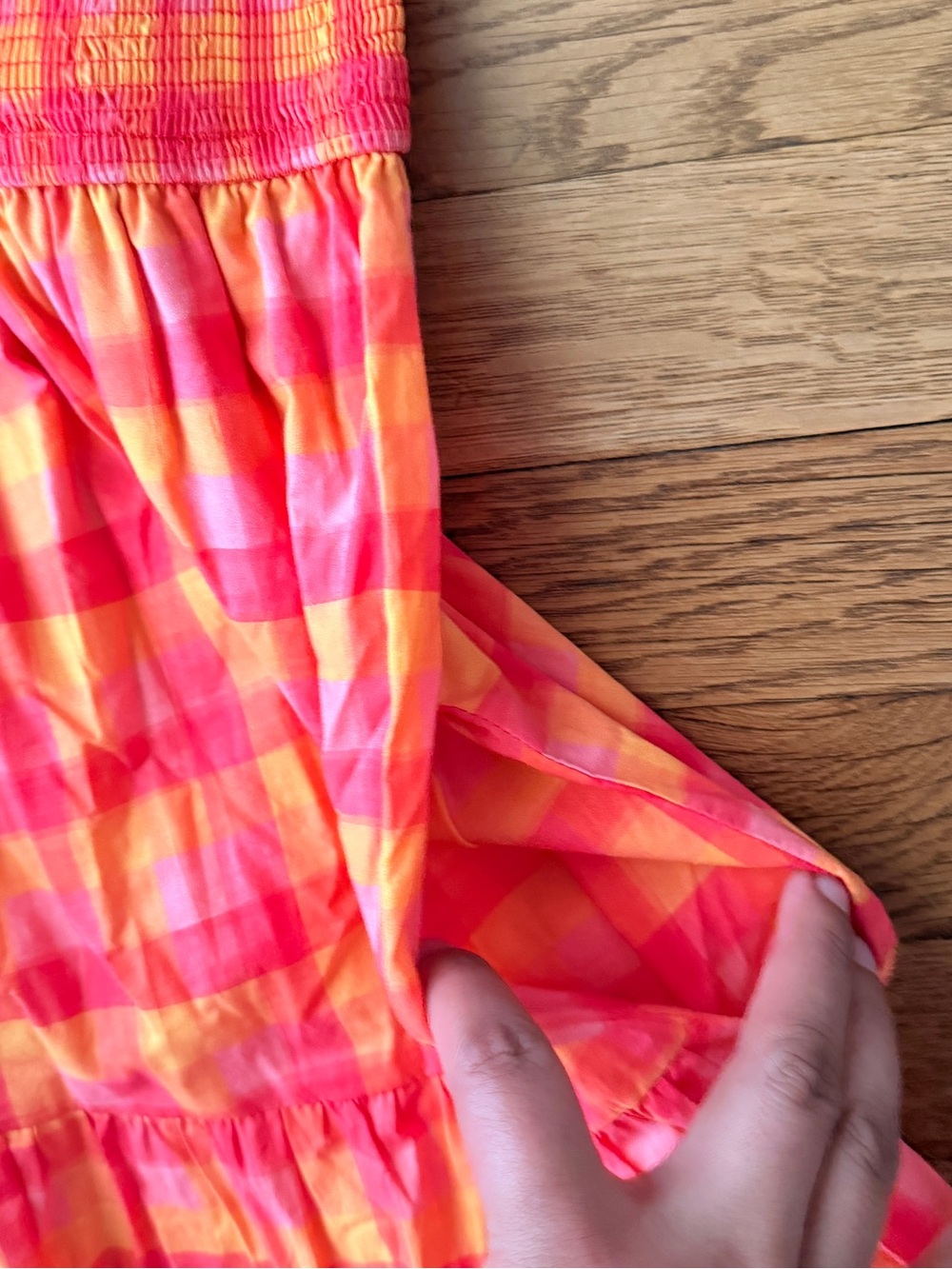 ANTHROPOLOGIE Bright Pink & Orange Plaid Maxi Dress - Picture 4 of 5